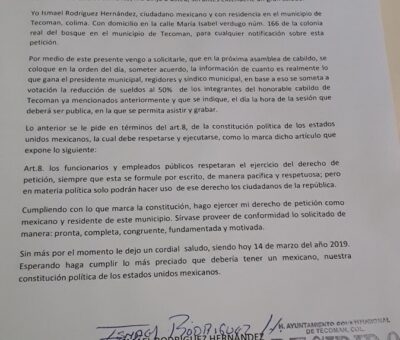 A petición de ciudadano, pondrán en el orden del día reducción de sueldo de alcalde y regidores