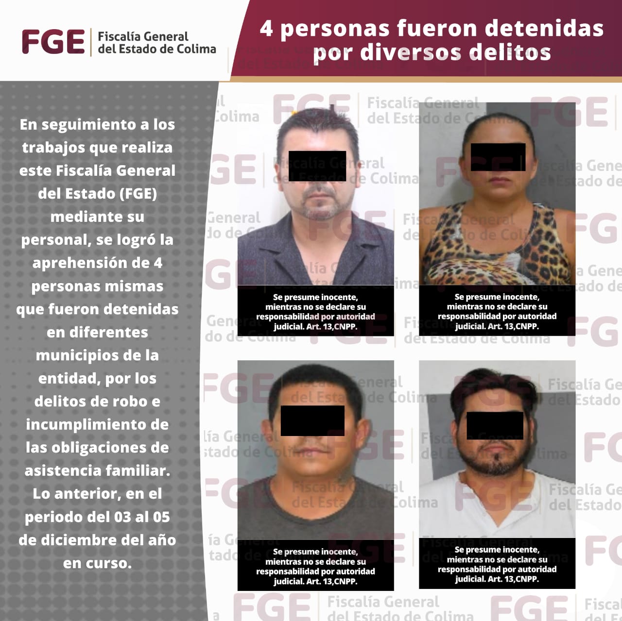 4 personas fueron detenidas por diversos delitos 