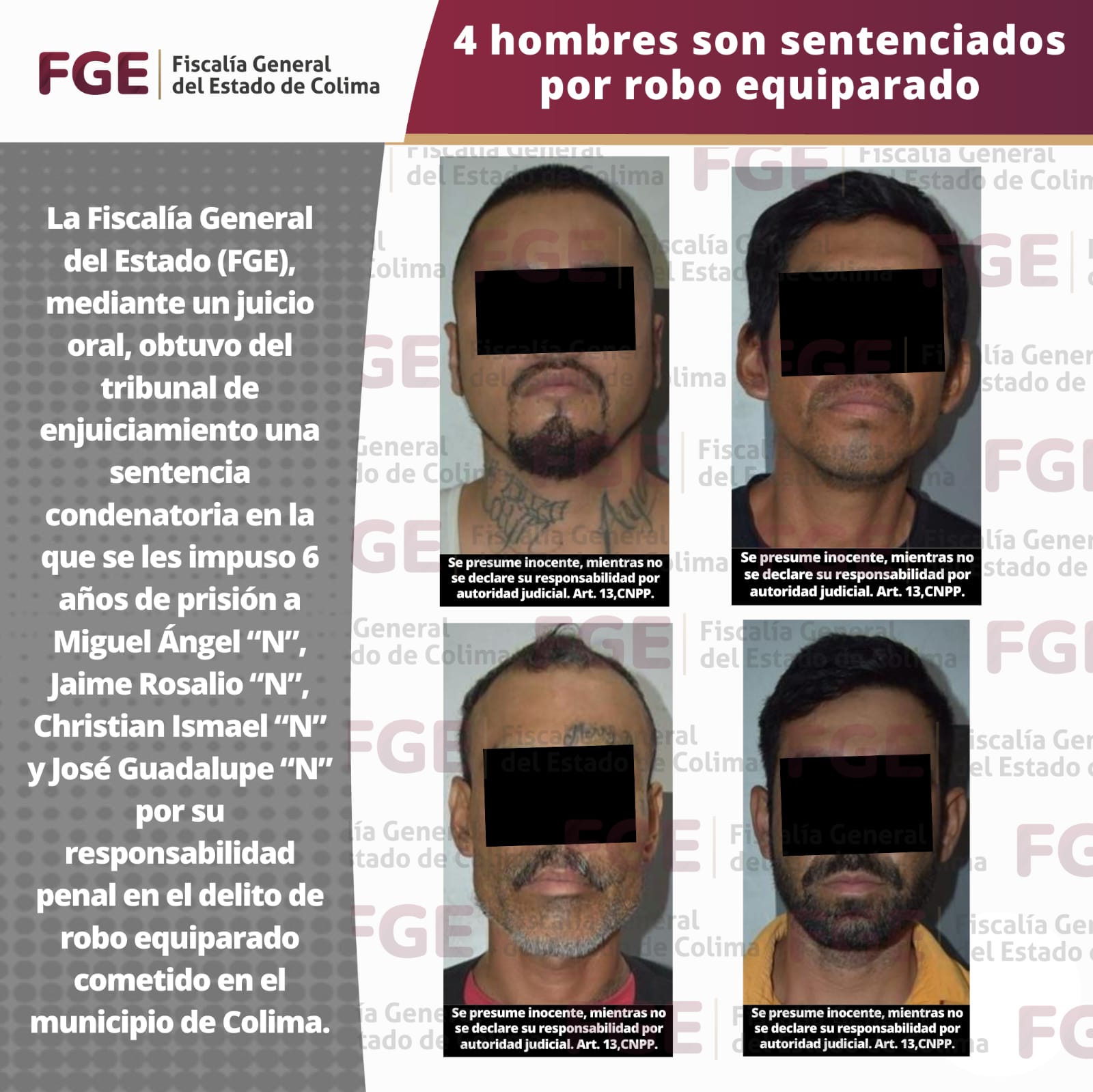 4 hombres son sentenciados por robo equiparado