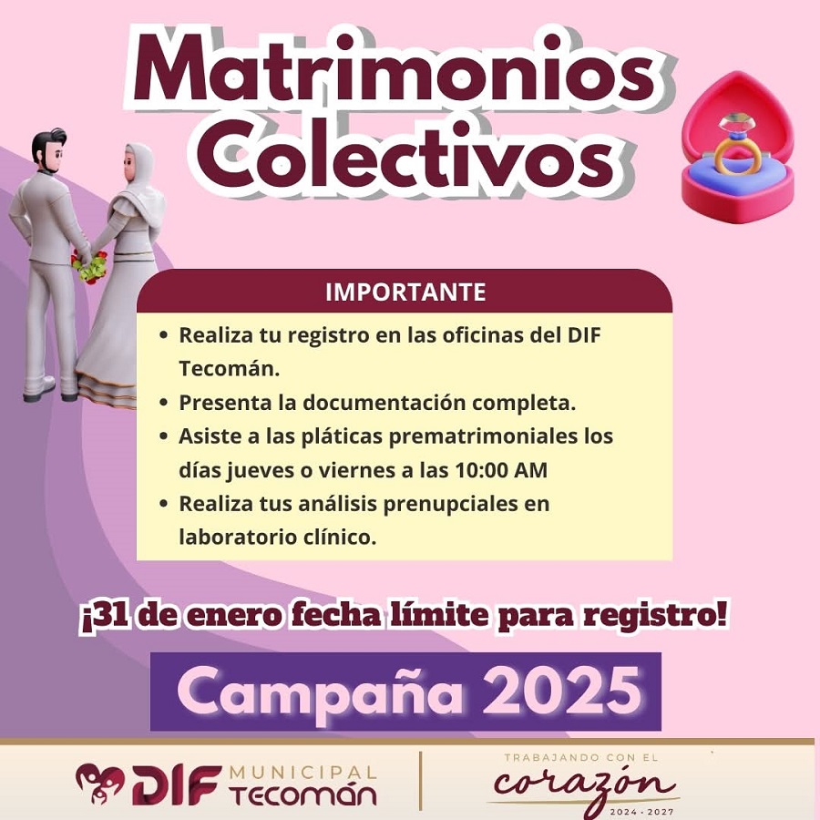 Sigue abierta la invitación del Dif para participar en la campaña de Matrimonios colectivos 2025