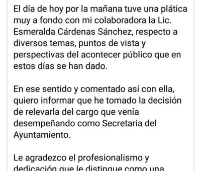 Por el mensaje «homofóbico» Locho retira del cargo a Esmeralda Cárdenas
