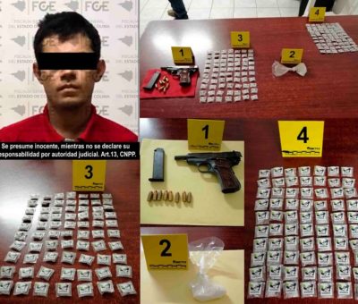 Detienen a un hombre con 140 dosis de metanfetamina y arma de fuego