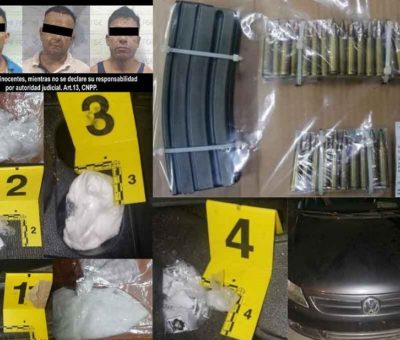En Manzanillo, FGE detiene a tres en flagrancia con posesión de narcótico y cartuchos útiles