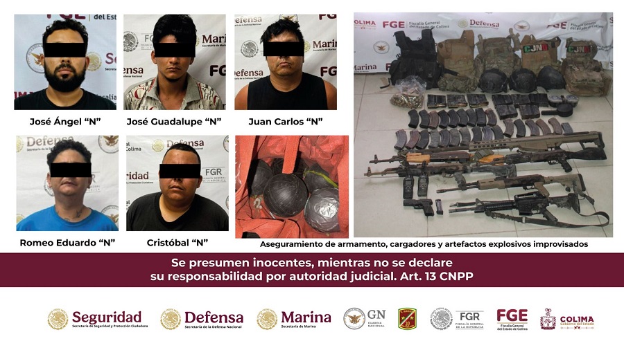 Detienen a cinco personas en diversos operativos en Tecomán; dos agresores fueron abatidos